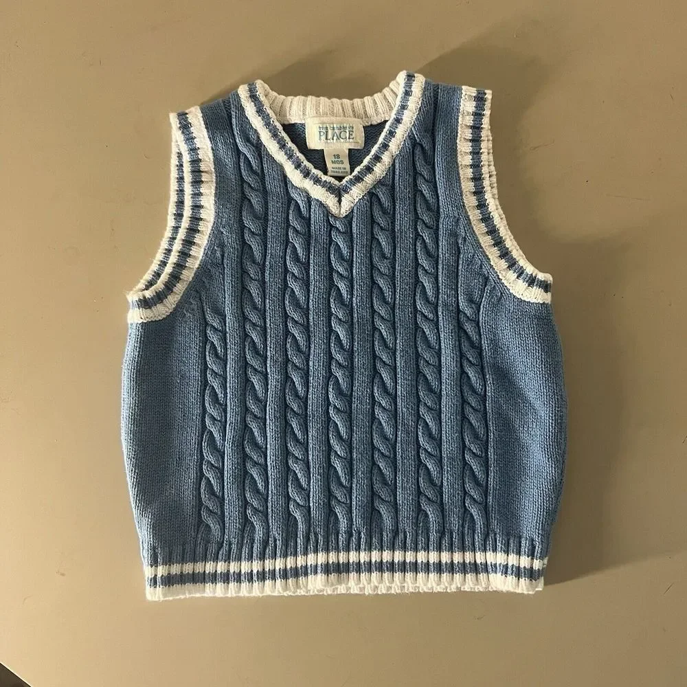 Childrens‎ Place Sweater Vest Boys Size 18 Mos Pullover Blue Casual V-neck